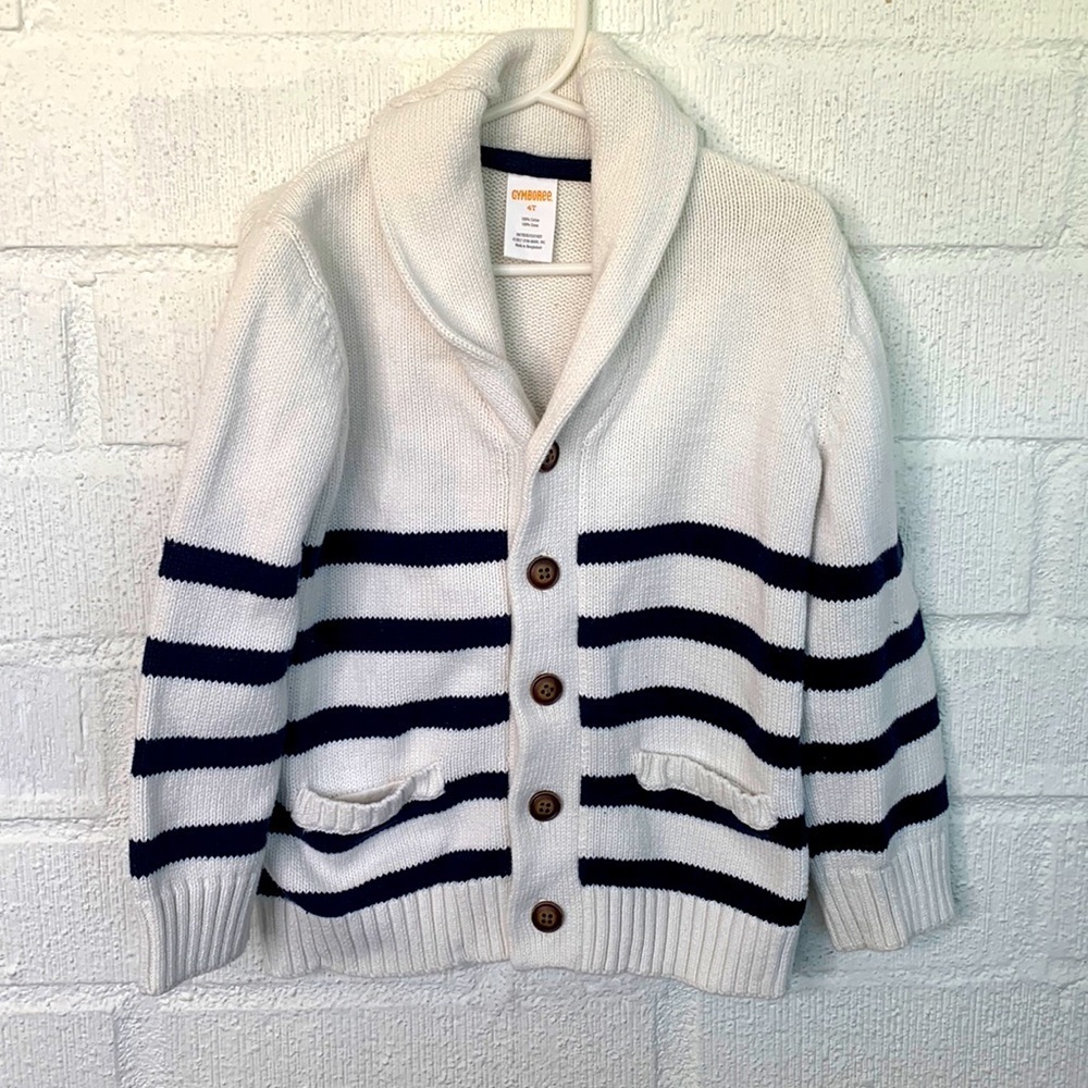 Gymboree Nautical Knit Striped Navy White Button Down Sweater size 4